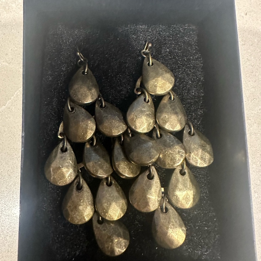 Vintage Hammered Gold Teardrop Chandelier Earrings